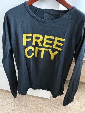 freecity Black Long Sleeve Tee with Yellow FREE CITY Logo